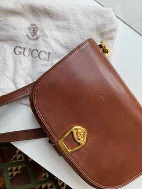 RARE Vintage 1970s Gucci Leather Shoulder Bag | Made in Italy Original Dust Bag